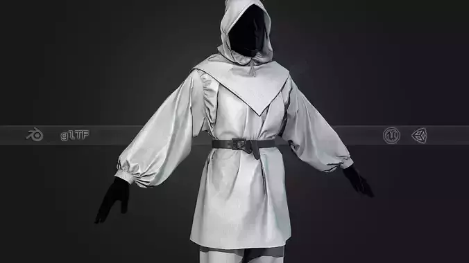 White Medieval Outfit Low-poly 3D model