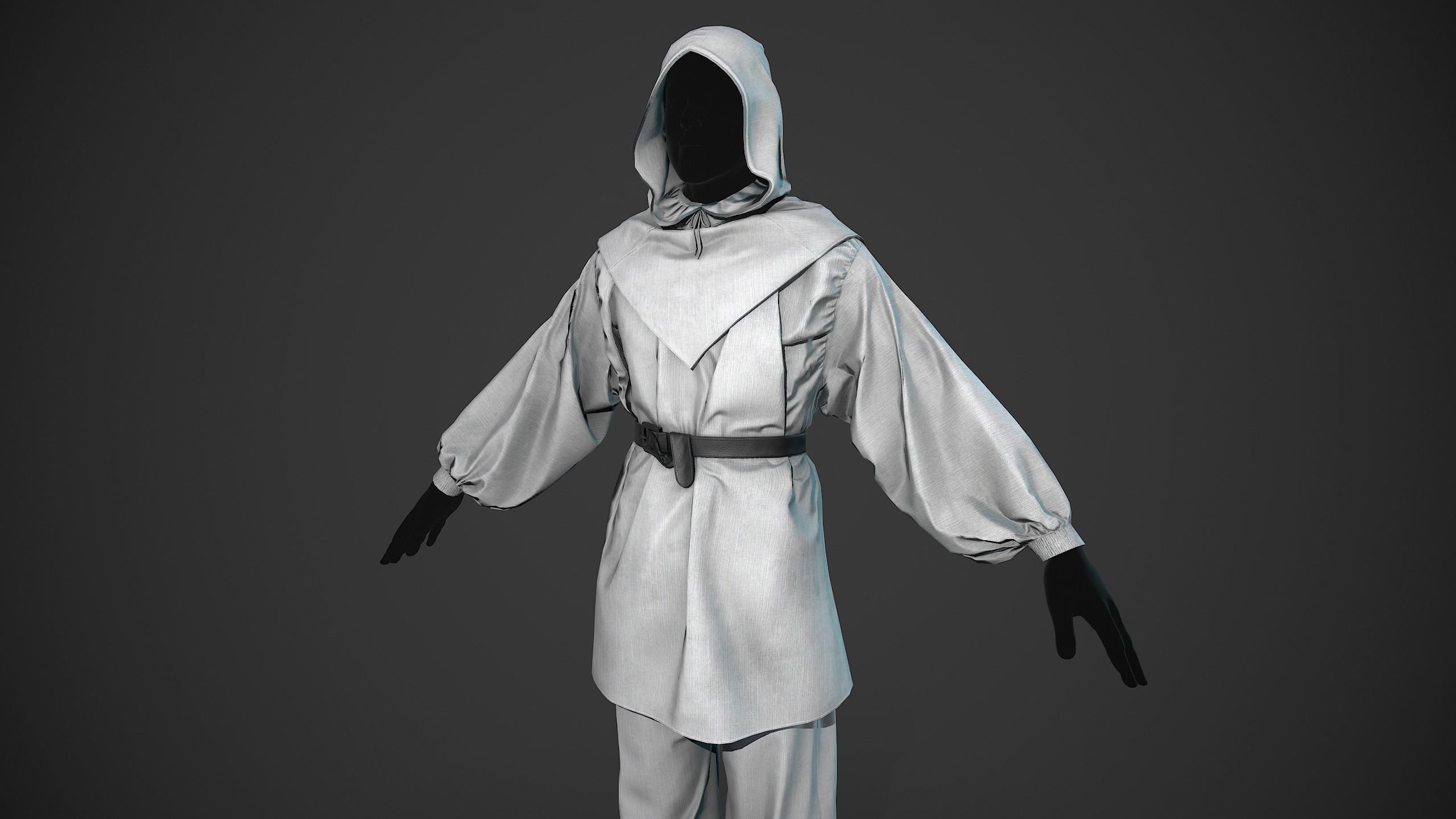 White Medieval Outfit Low-poly 3D model_1