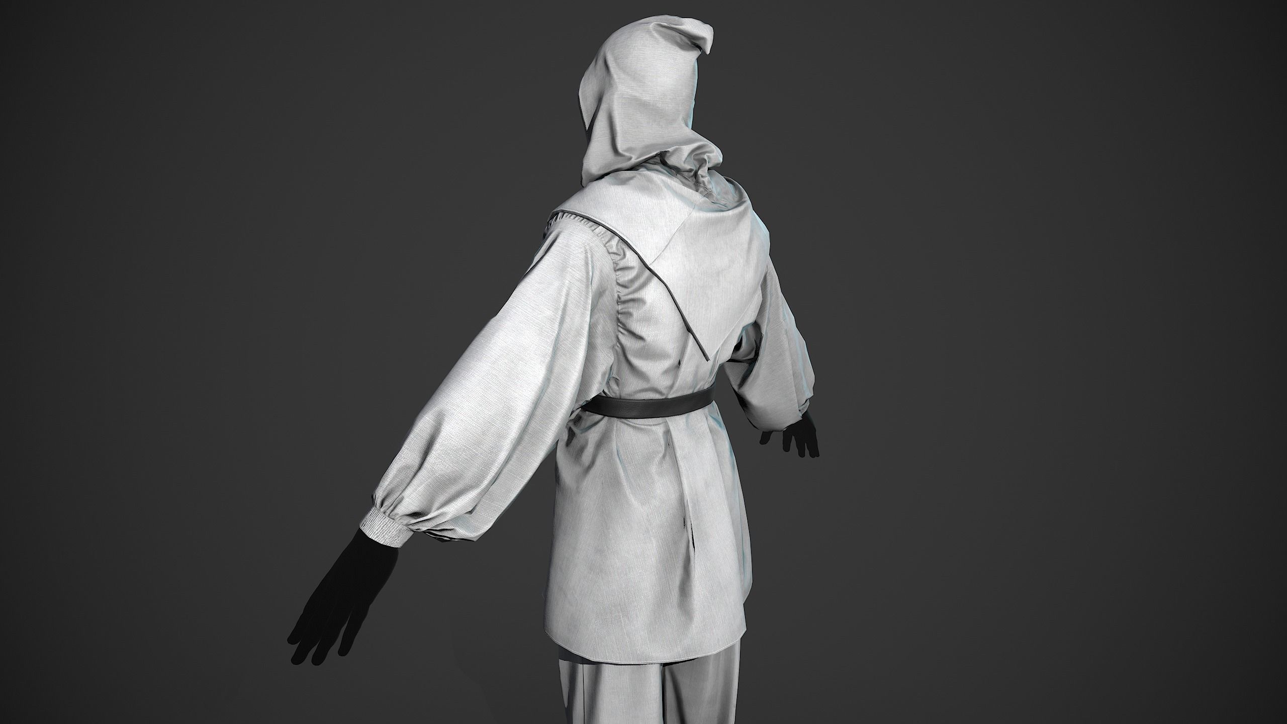 White Medieval Outfit Low-poly 3D model_4