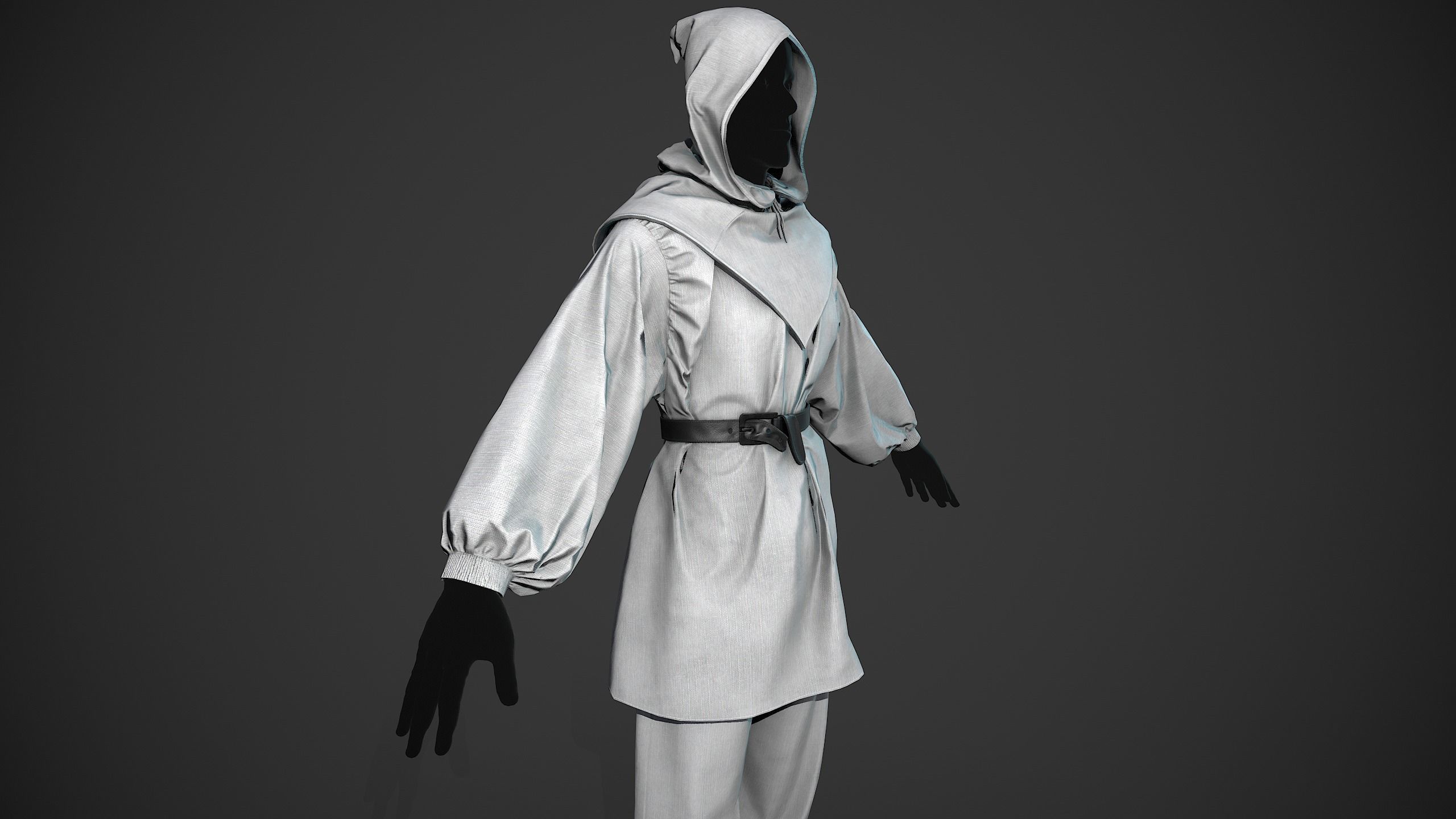 White Medieval Outfit Low-poly 3D model_2