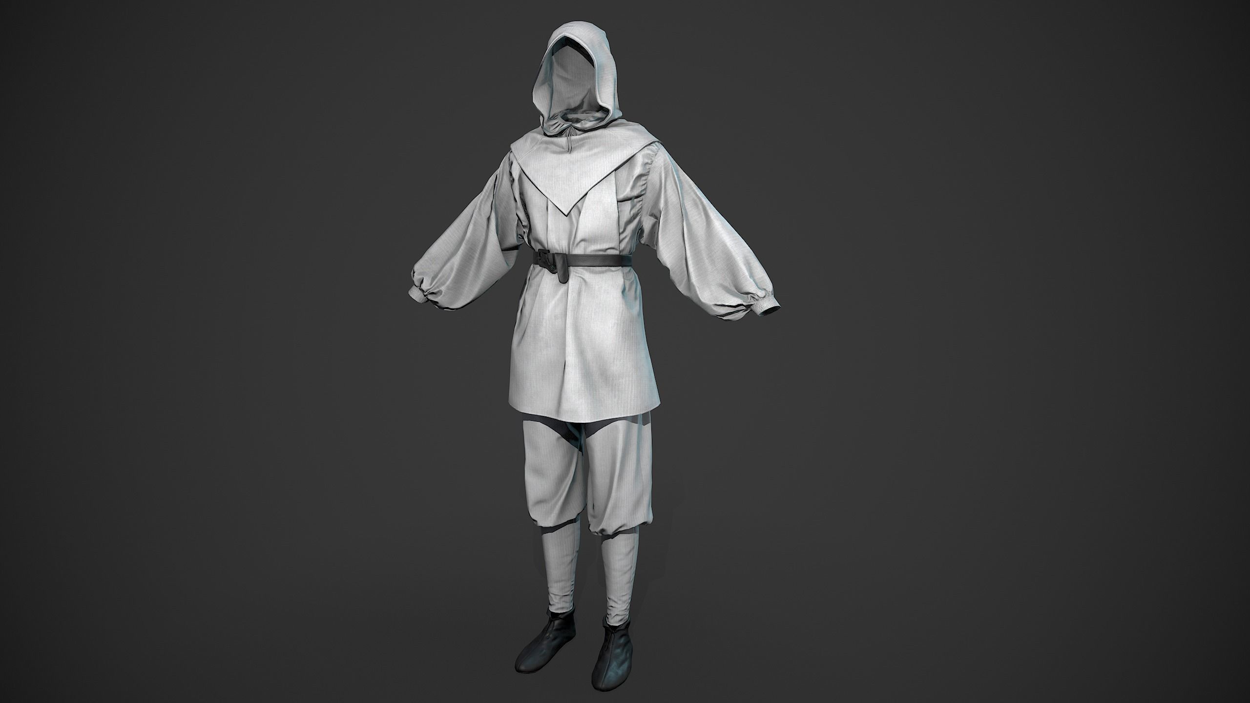 White Medieval Outfit Low-poly 3D model_9