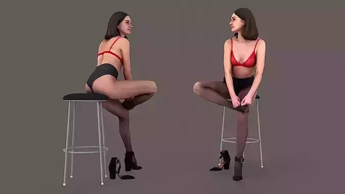 Alluring Preparation Young Woman Adjusting Stockings 3D model