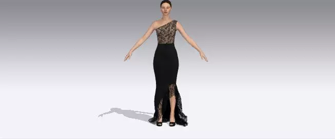 Dress one shoulder lace detail fabric asymetric Low-poly 3D model