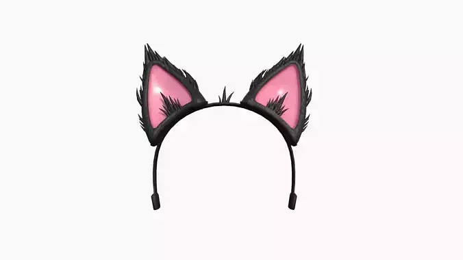 Furry Ears Tiara A01 Black - Headband Character Design Low-poly 3D model