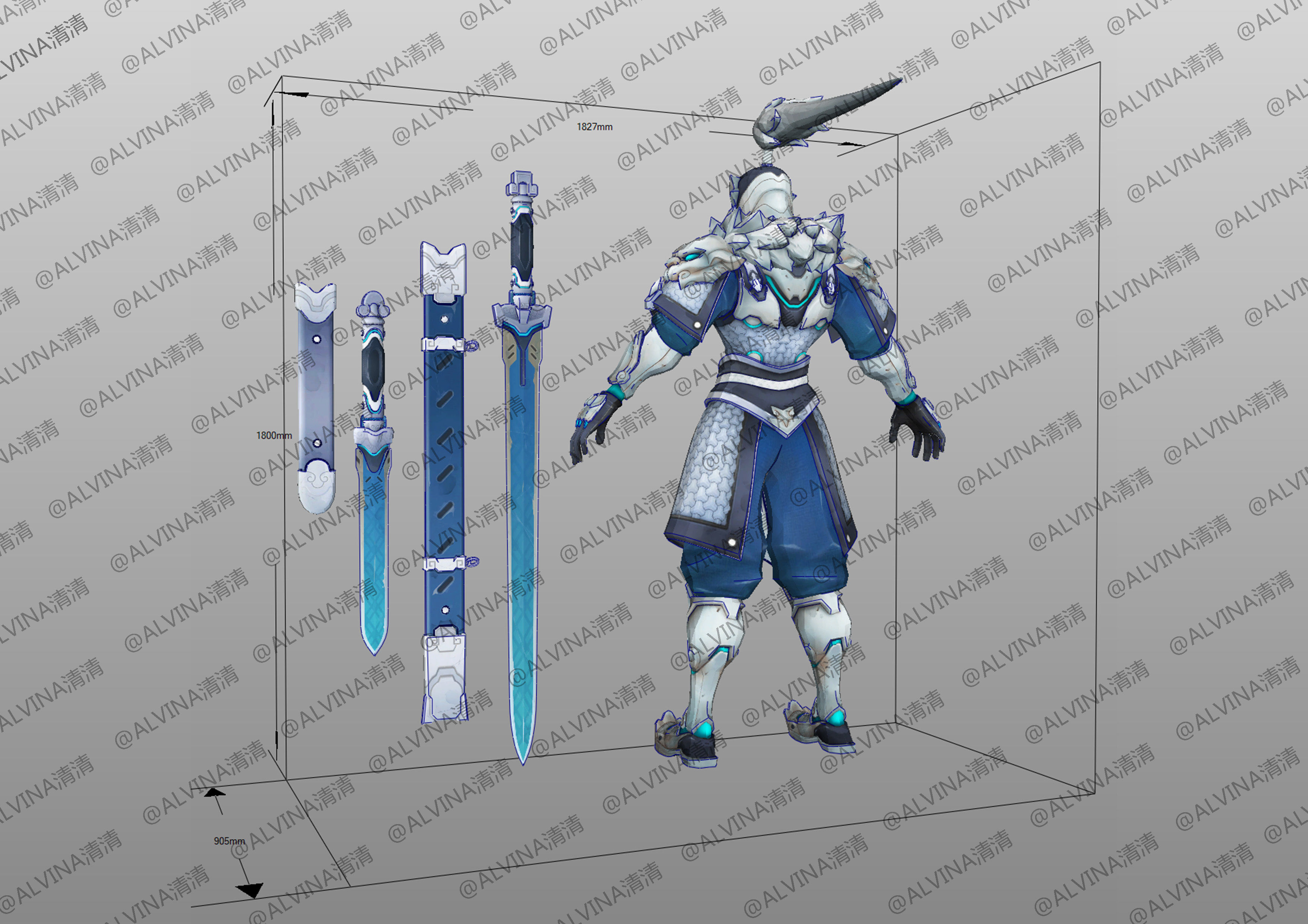 Overwatch Genji Baihu- Cosplay Pepakura Foam Template Low-poly 3D model_2