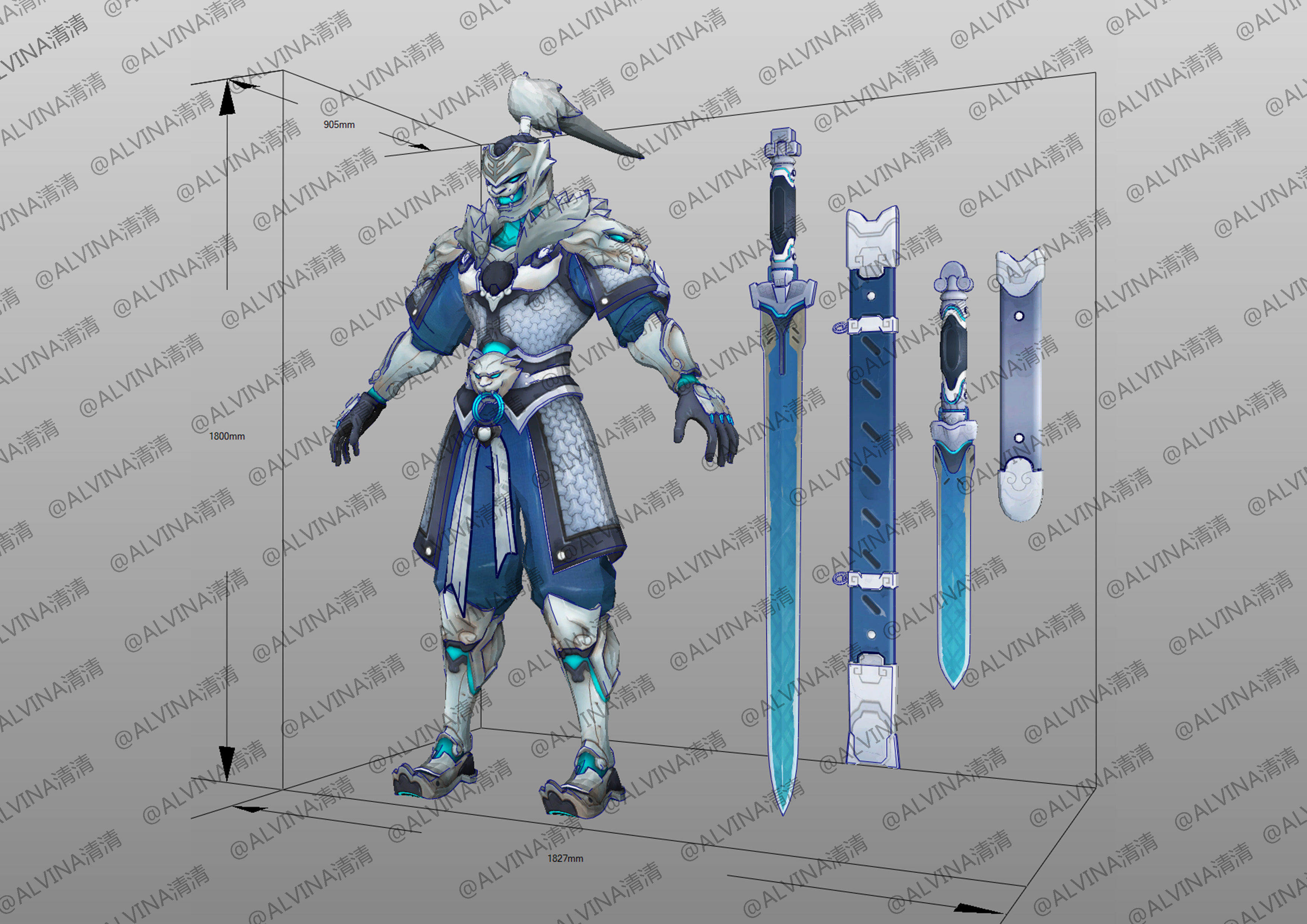Overwatch Genji Baihu- Cosplay Pepakura Foam Template Low-poly 3D model_1