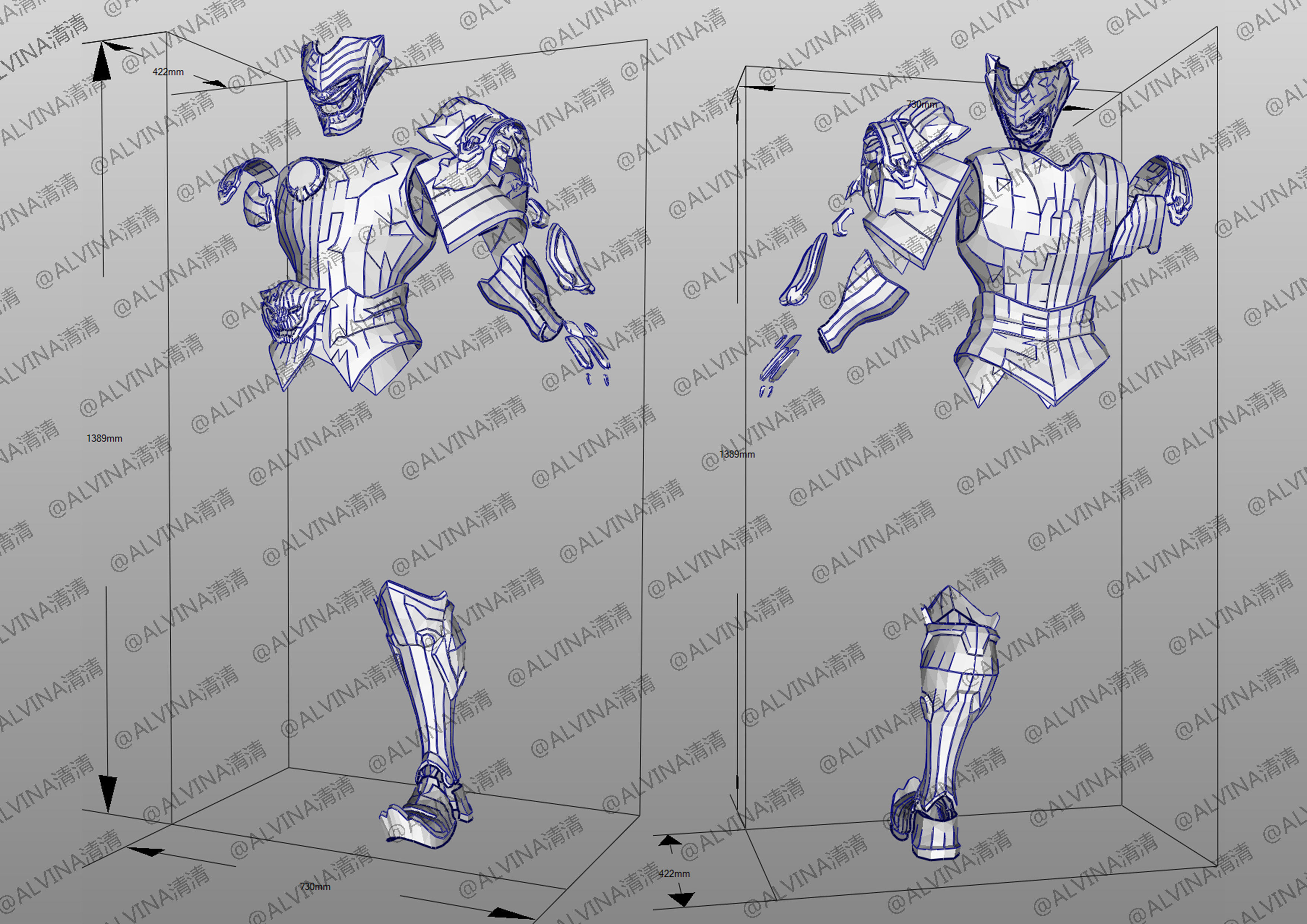 Overwatch Genji Baihu- Cosplay Pepakura Foam Template Low-poly 3D model_3