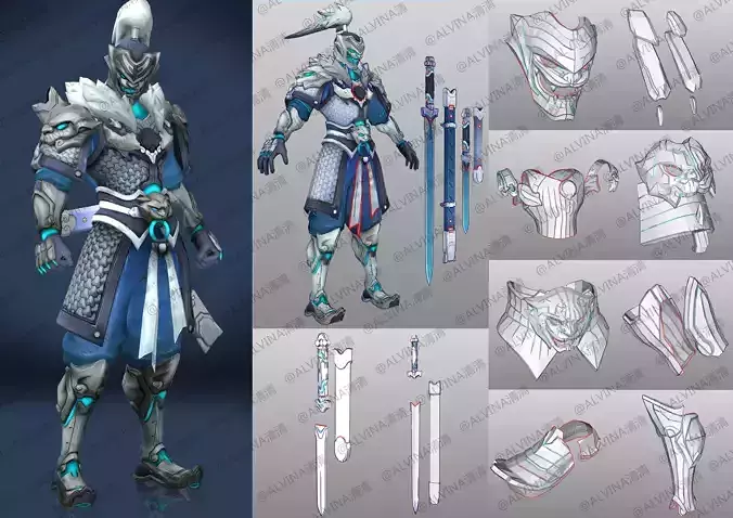 Overwatch Genji Baihu- Cosplay Pepakura Foam Template Low-poly 3D model