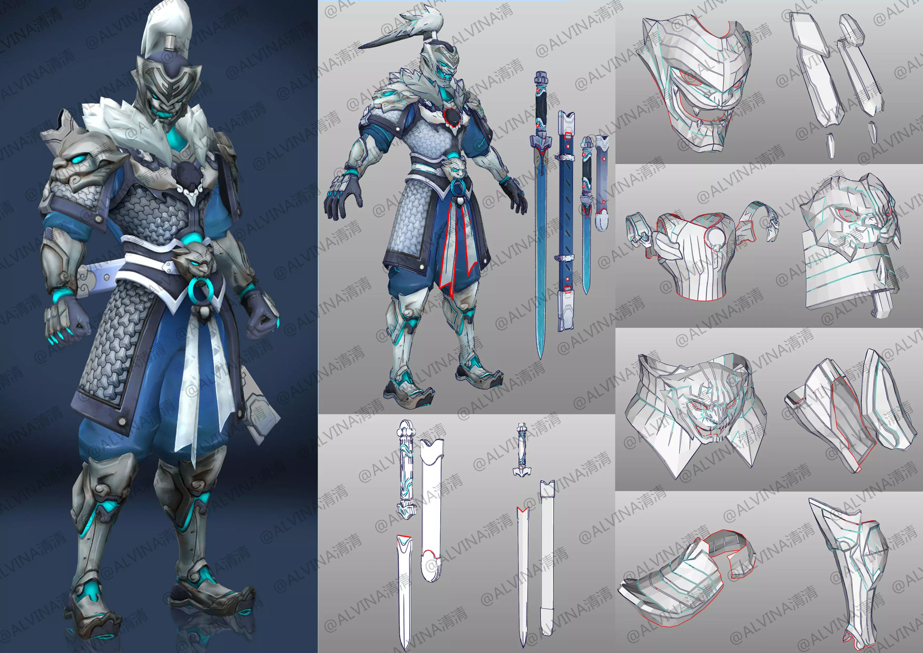 Overwatch Genji Baihu- Cosplay Pepakura Foam Template Low-poly 3D model_0