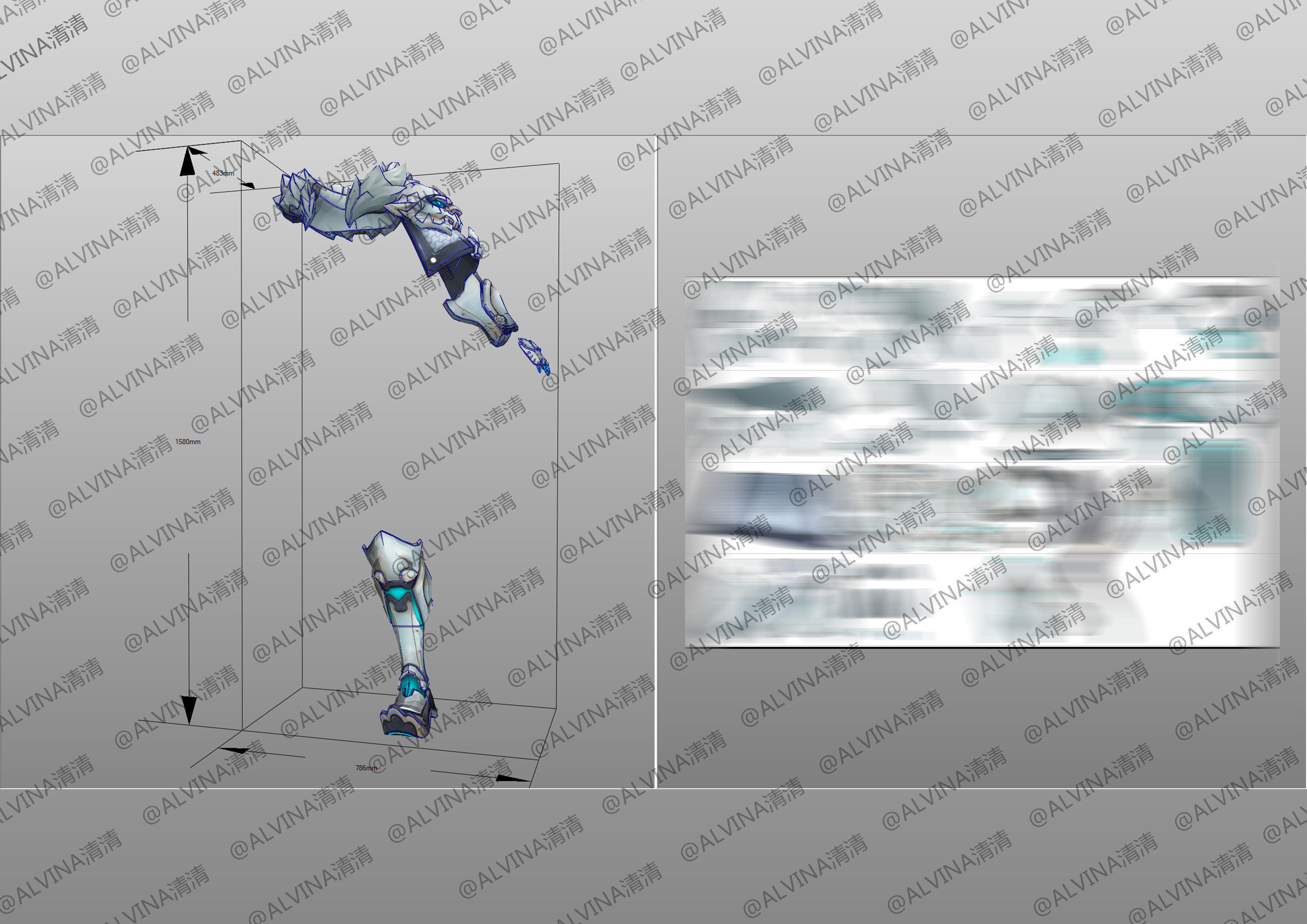 Overwatch Genji Baihu- Cosplay Pepakura Foam Template Low-poly 3D model_22