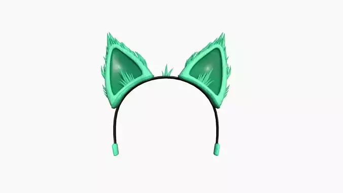Furry Ears Tiara A07 Green - Headband Character Design Low-poly 3D model