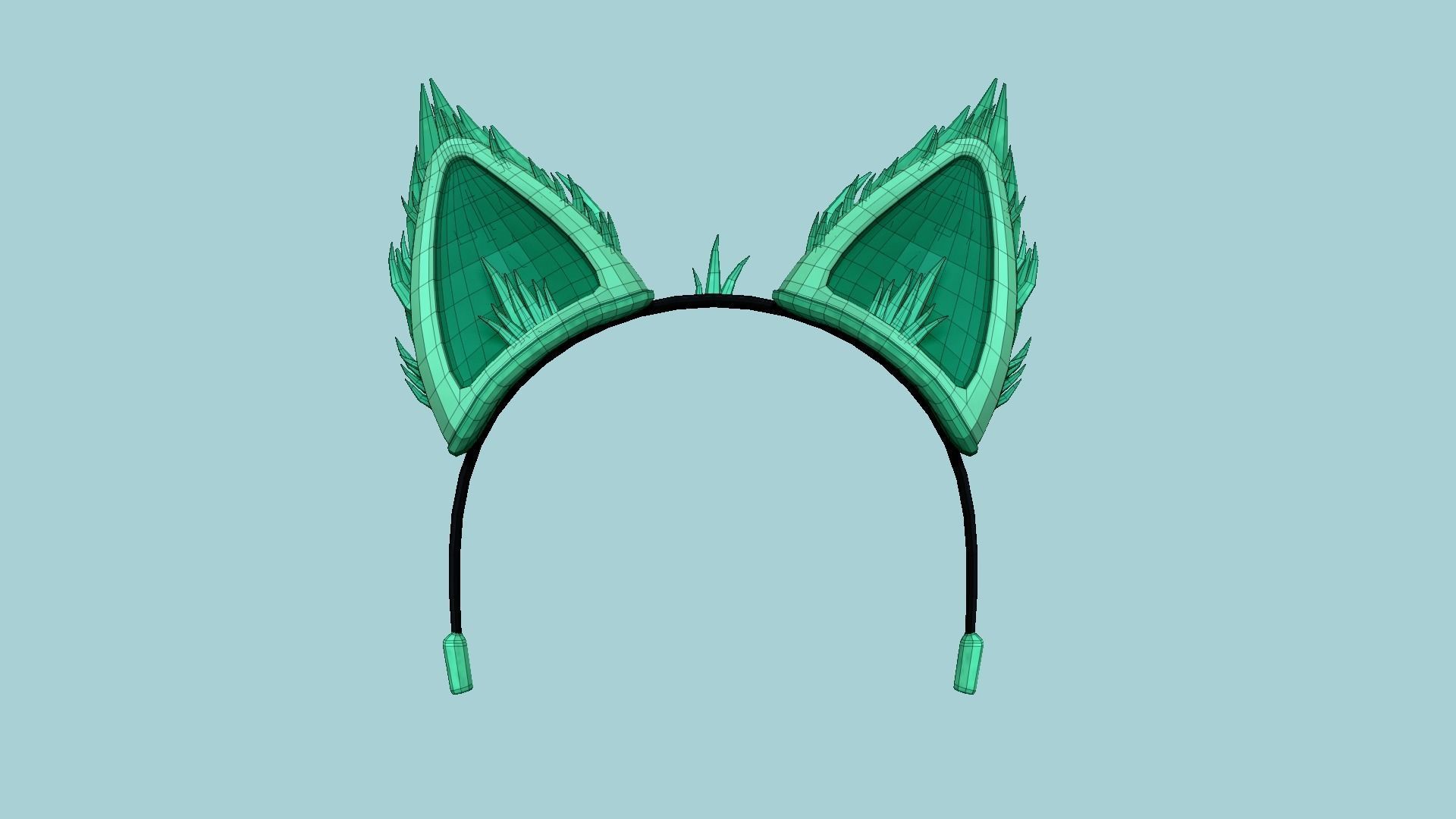 Furry Ears Tiara A07 Green - Headband Character Design Low-poly 3D model_5