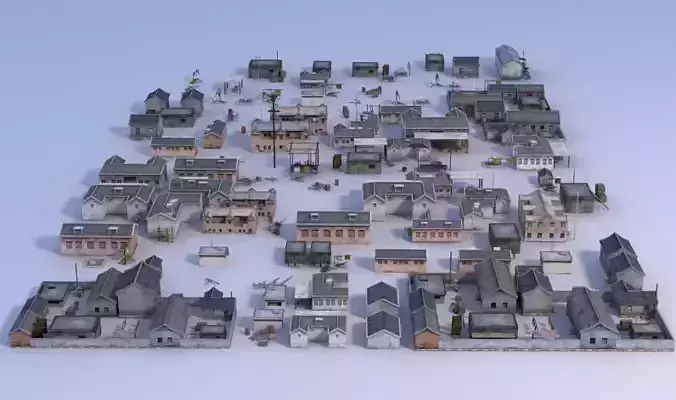 Old houses Low-poly 3D model