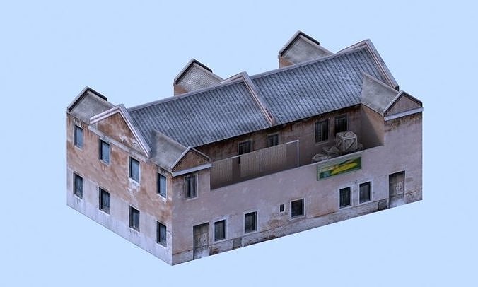 Old houses Low-poly 3D model 3