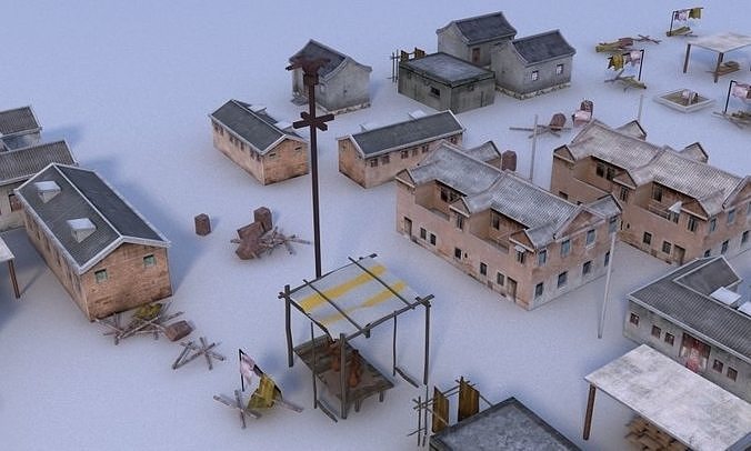 Old houses Low-poly 3D model 4