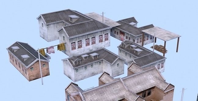 Old houses Low-poly 3D model 2