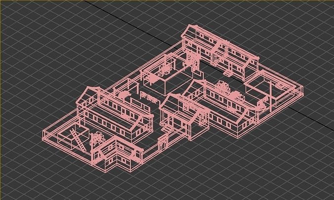 Old houses Low-poly 3D model 6
