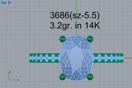 Oval diamond ring 3686 3D print model 3D print model_4