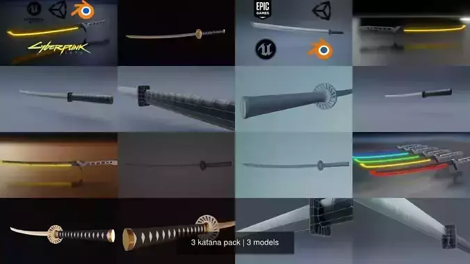3 katana pack 3D Model Collection