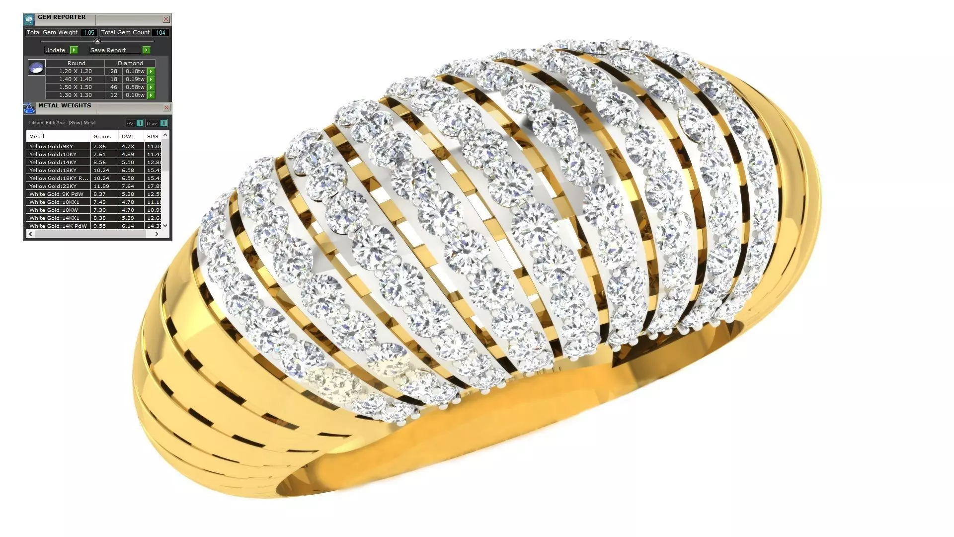 Light Weight Gold Diamond Rings - ring3 3D print model