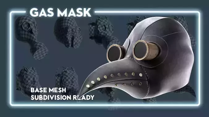 10 Gas masks base mesh Low-poly 3D model
