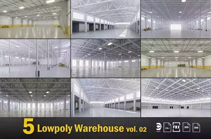 5 low poly interior warehouse Vol 2 3D Model Collection