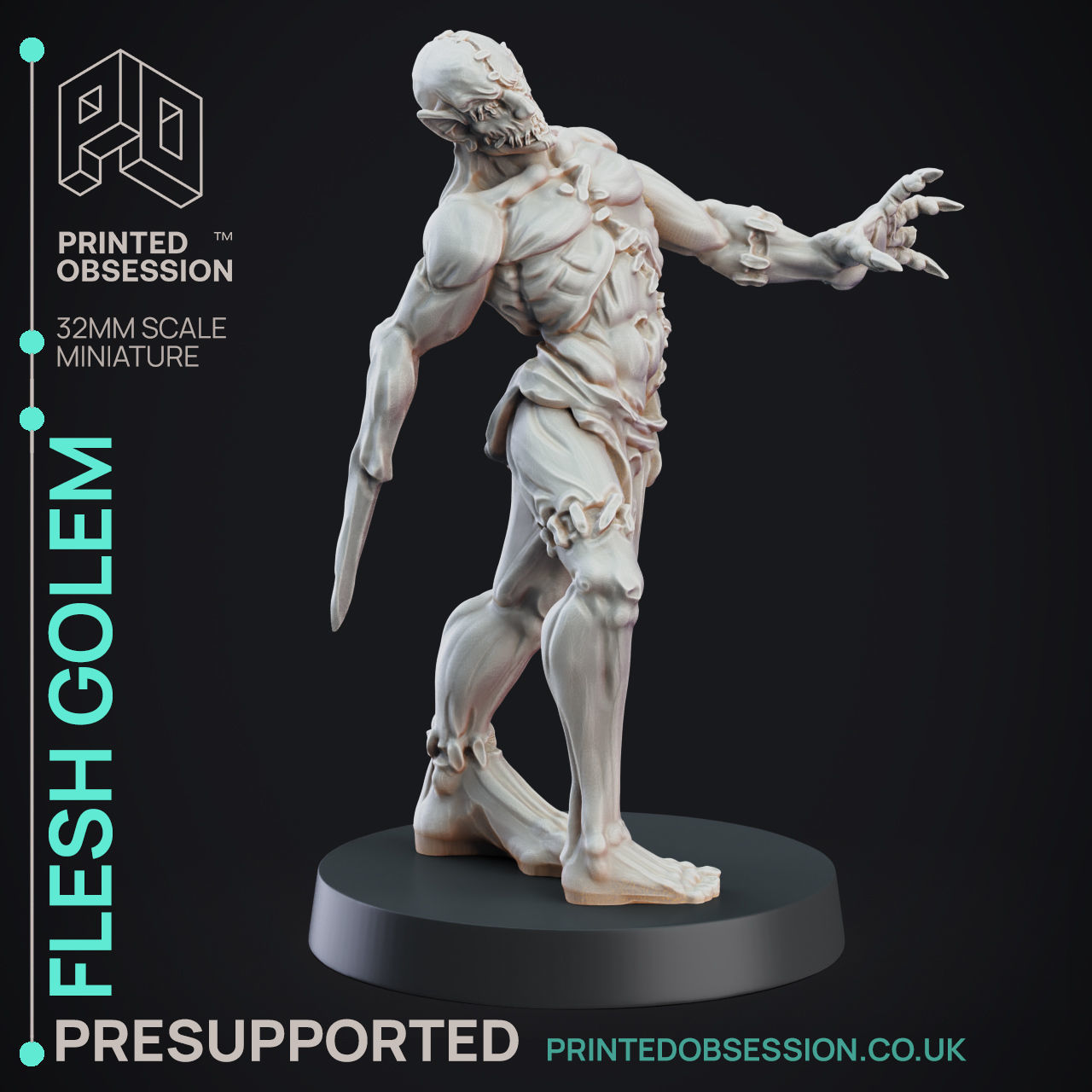 Flesh Golem - 3D Printable TTRPG - PRESUPPORTED - 32mm Scale 3D print model_3