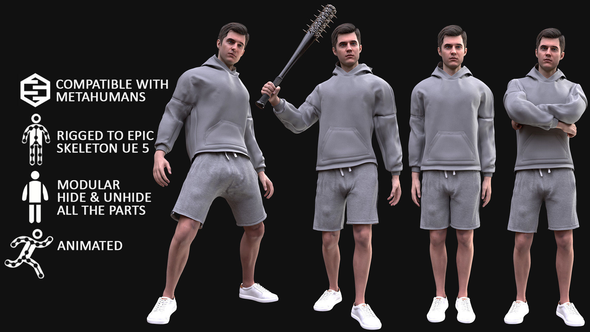 Man Sport Outfit - Modular - Rigged Low-poly 3D model_3