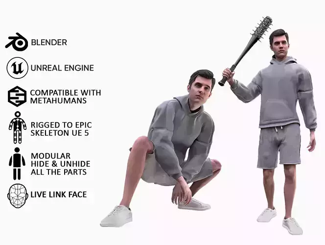 Man Sport Outfit - Modular - Rigged Low-poly 3D model