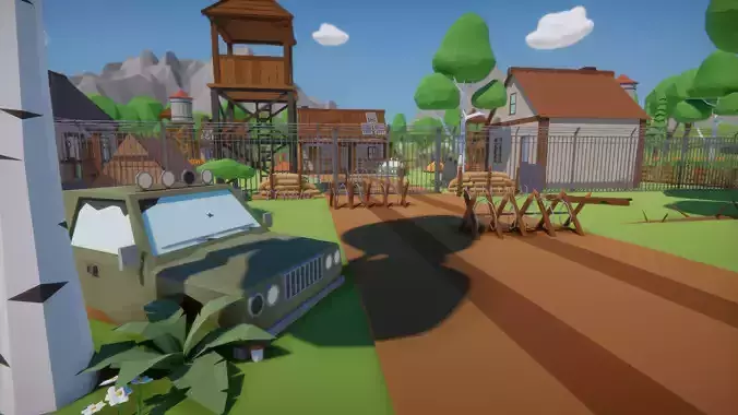 Low Poly Post Apocalyptic Village Low-poly 3D model
