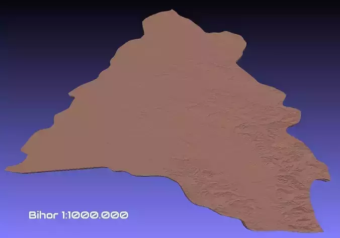 Romania 3D Map of Bihor County 1 to 1000000