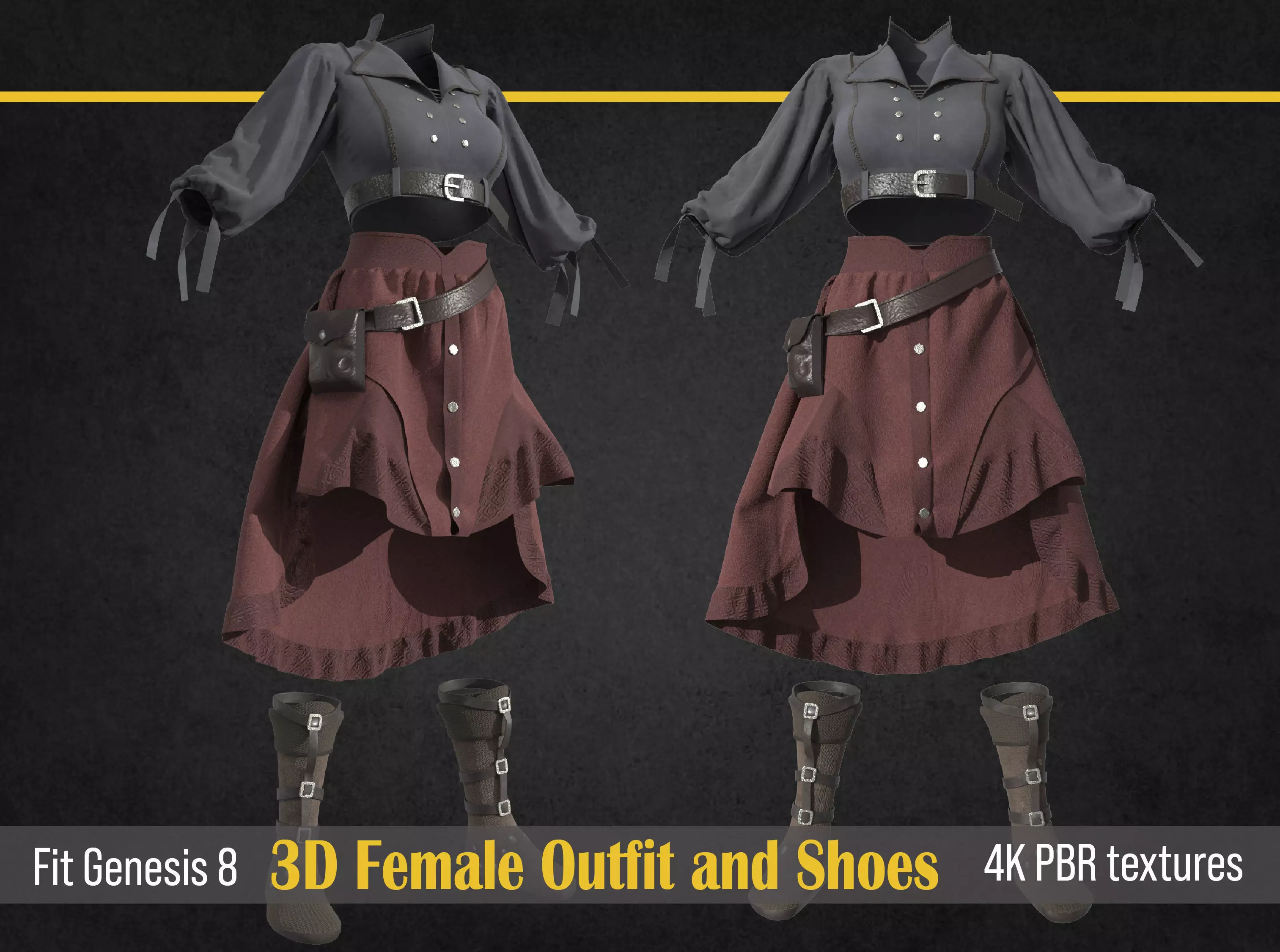 3D girl ouffit character clothing and shoes 3D model_0