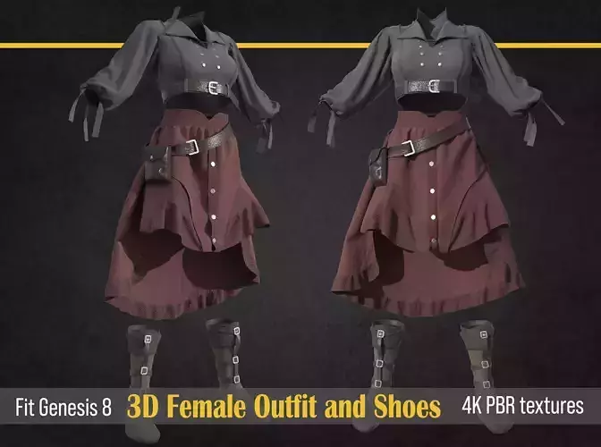 3D girl ouffit character clothing and shoes 3D model