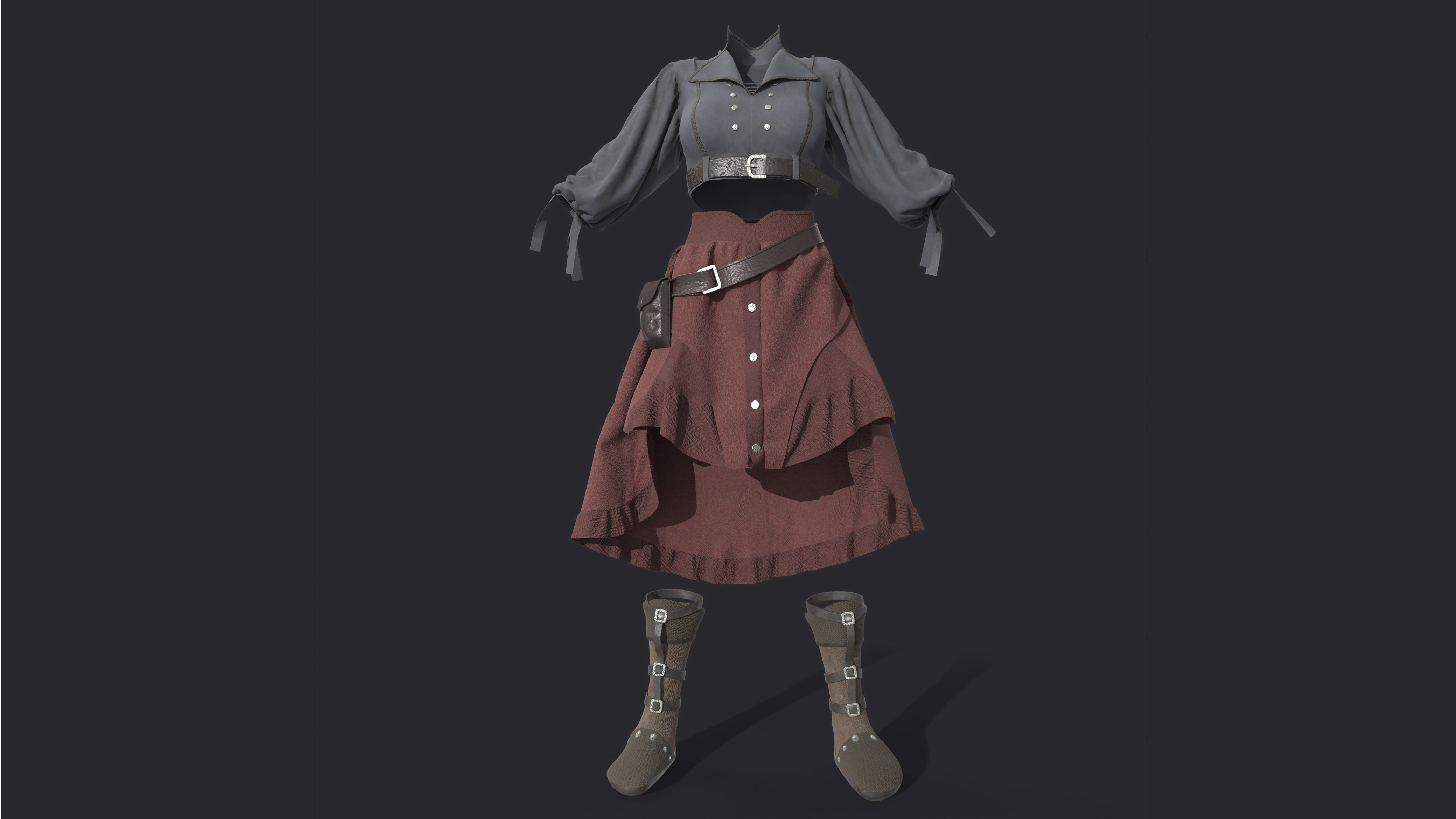 3D girl ouffit character clothing and shoes 3D model_3