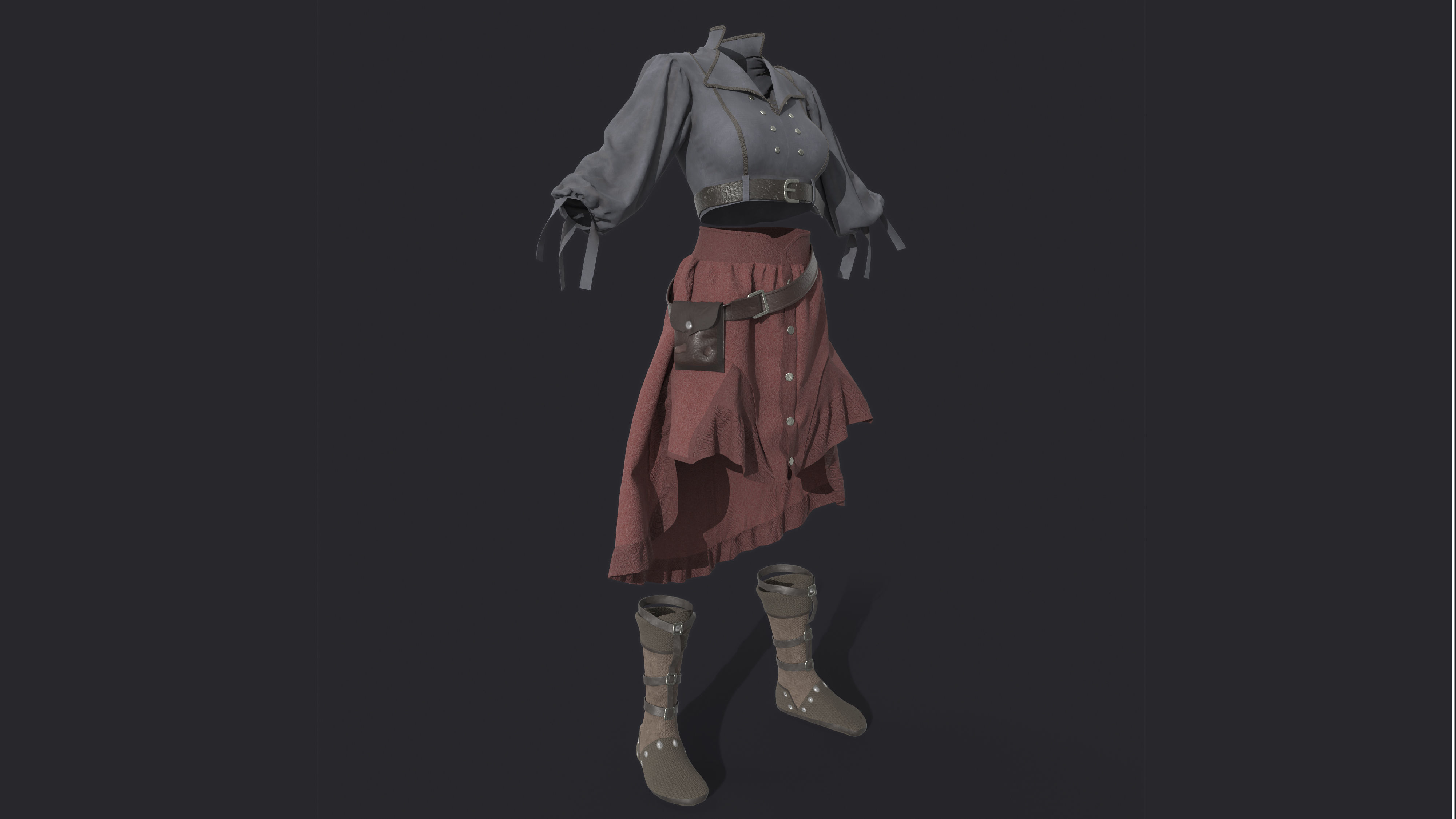 3D girl ouffit character clothing and shoes 3D model_2