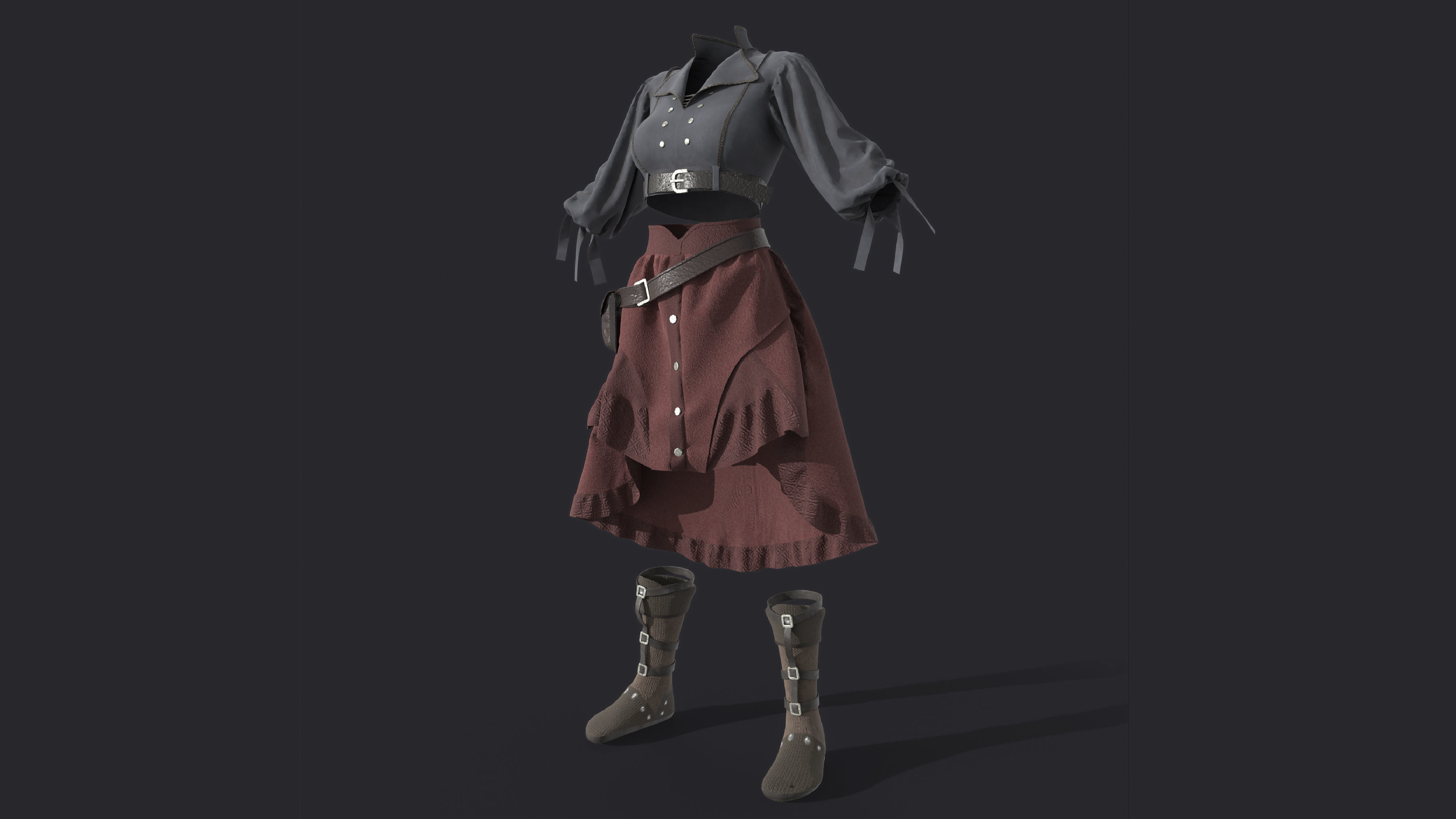 3D girl ouffit character clothing and shoes 3D model_5