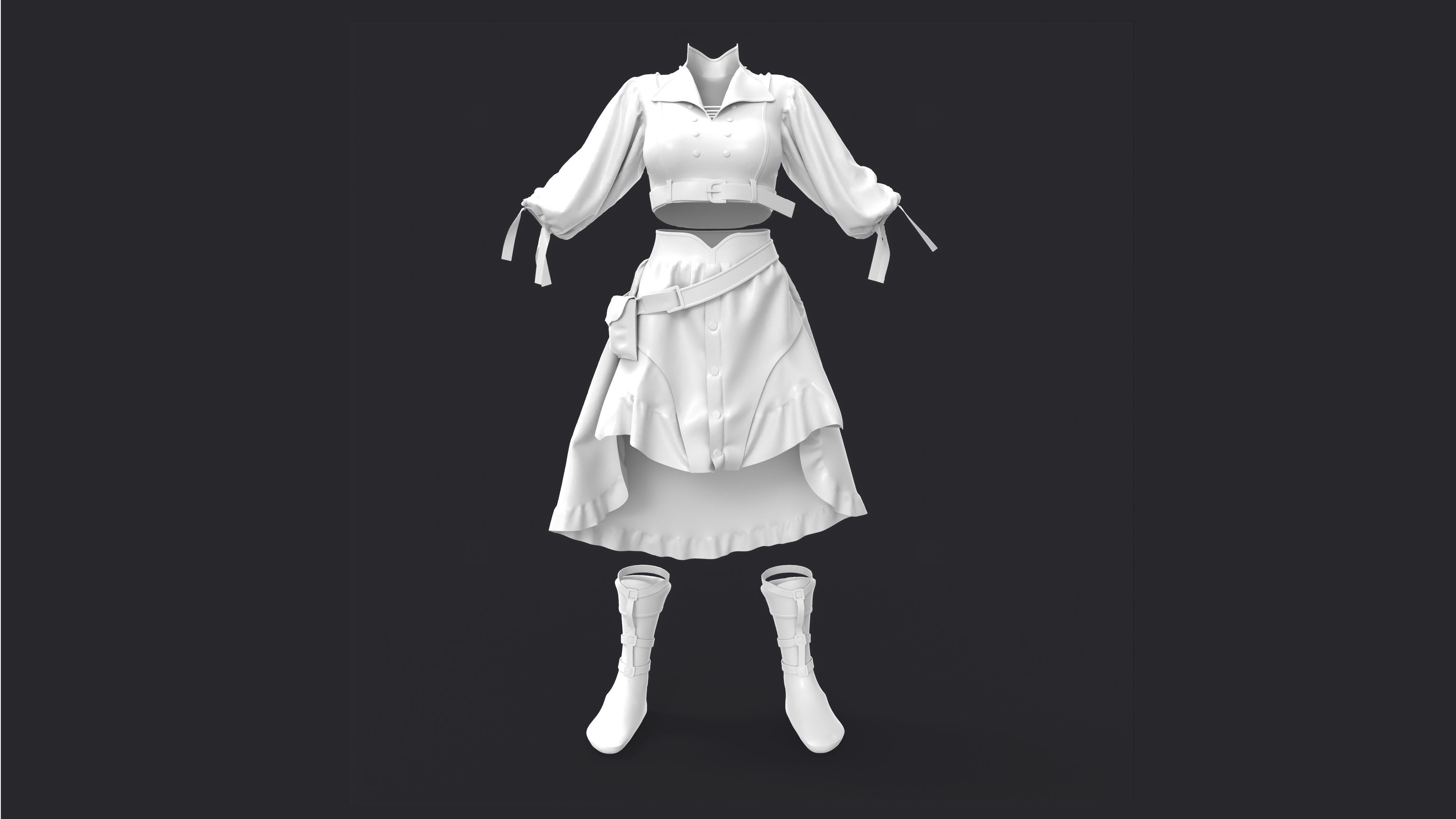 3D girl ouffit character clothing and shoes 3D model_7