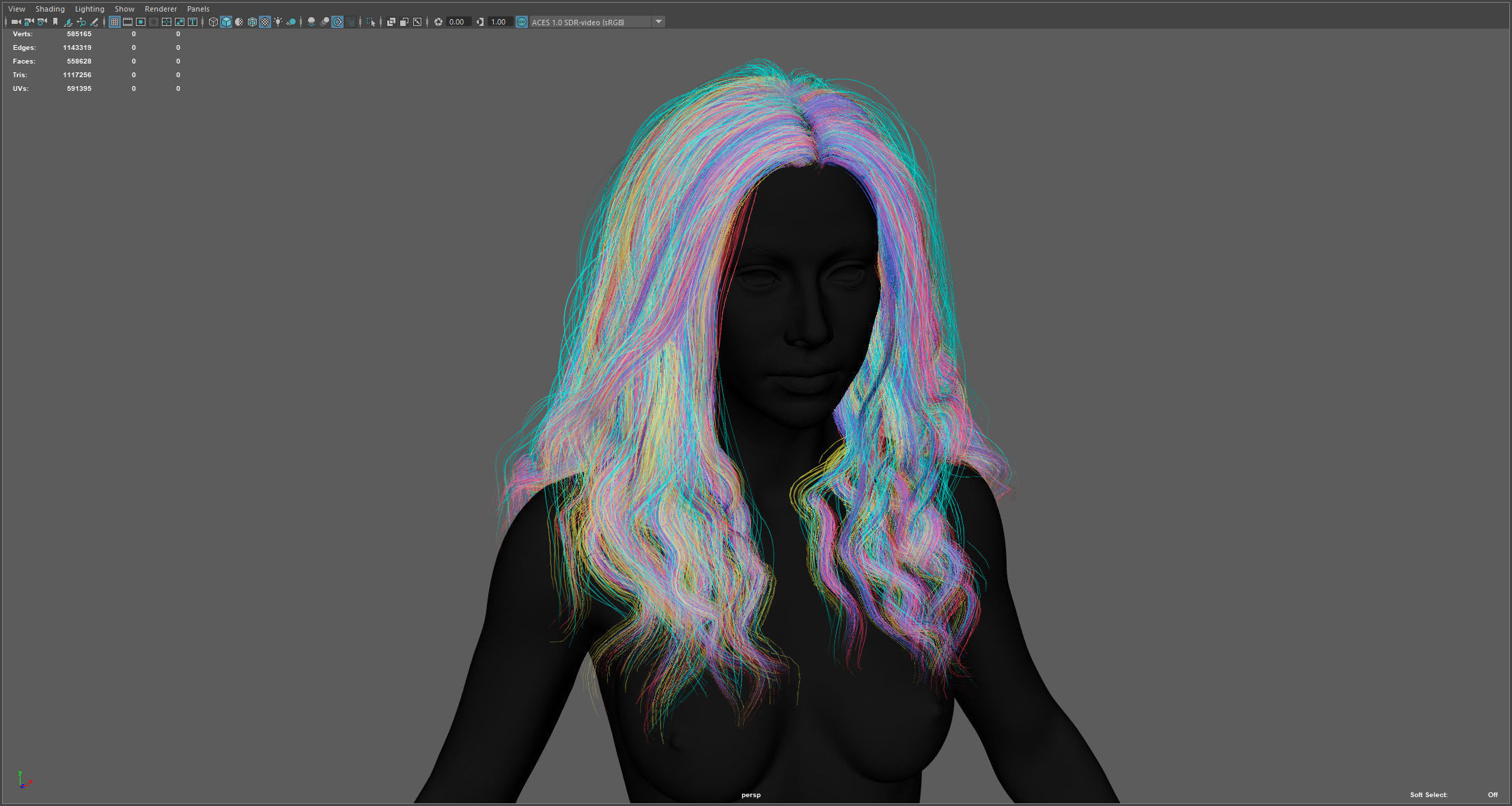 Real-time long hair Low-poly 3D model_13