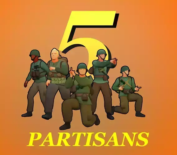 5 Partisans Rigged for Unreal 5 Low-poly 3D model