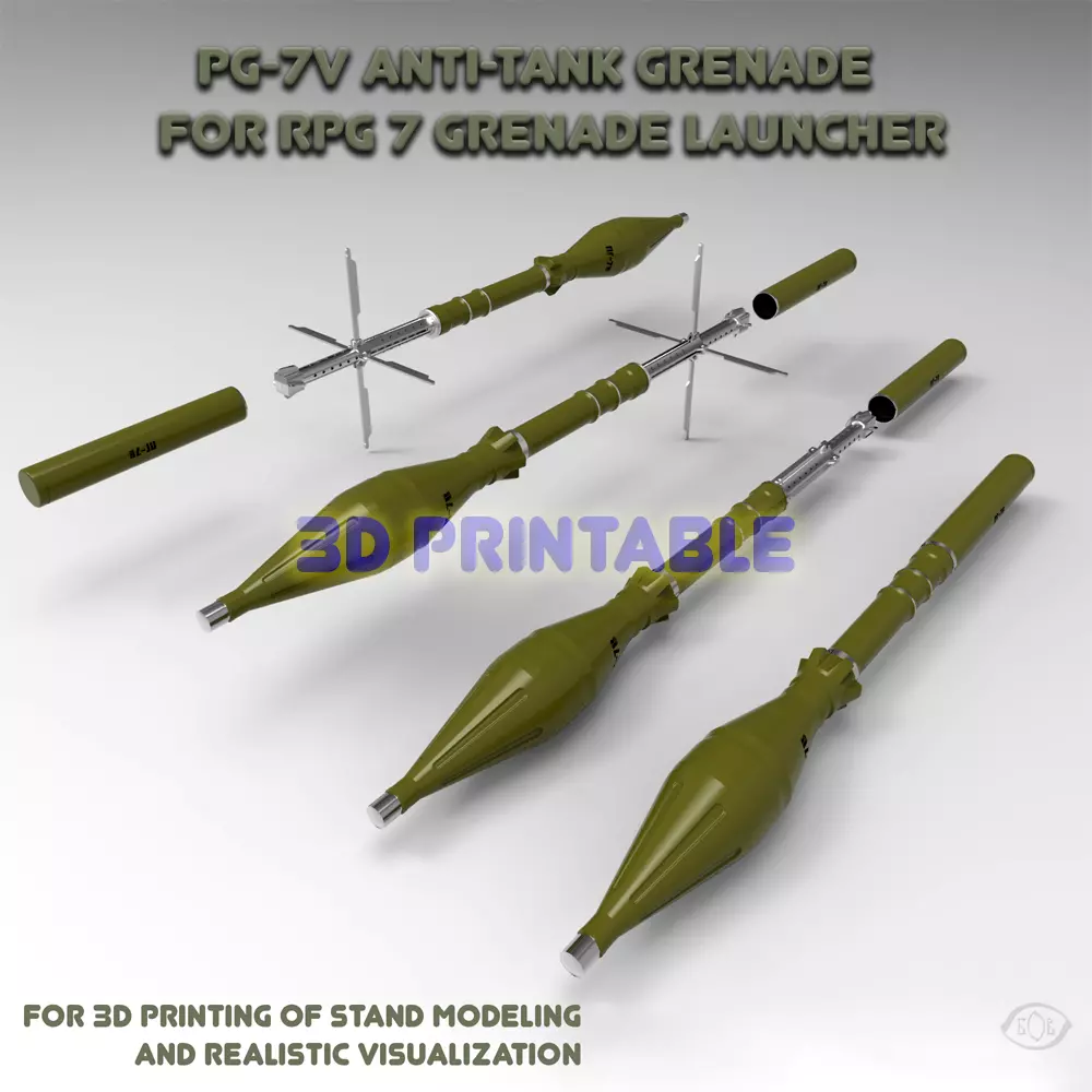 Grenade PG-7V for grenade launcher RPG 7 3D Printable Moulage 3D
