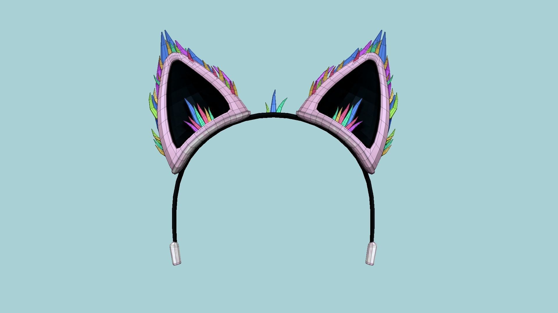 Furry Ears Tiara A09 Colored - Headband Character Design Low-poly 3D model_5