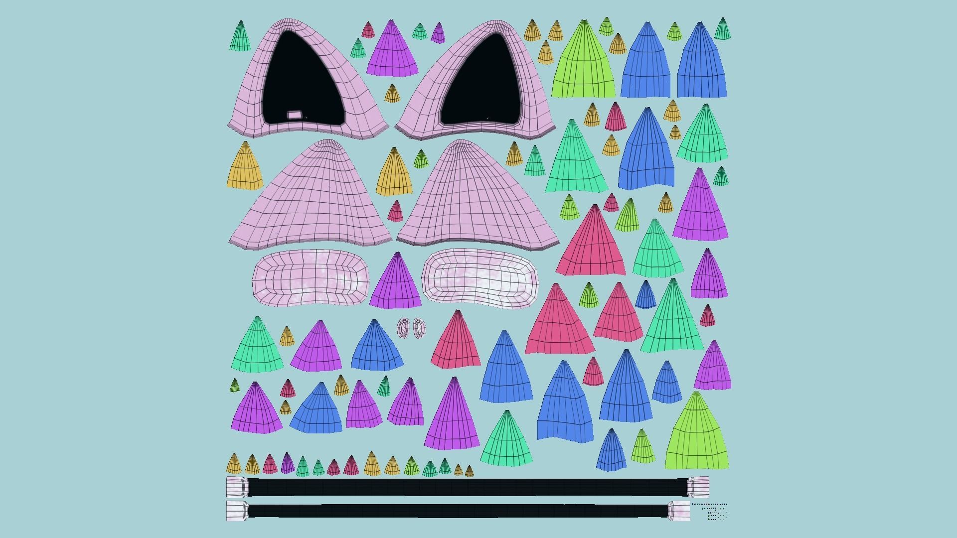 Furry Ears Tiara A09 Colored - Headband Character Design Low-poly 3D model_4