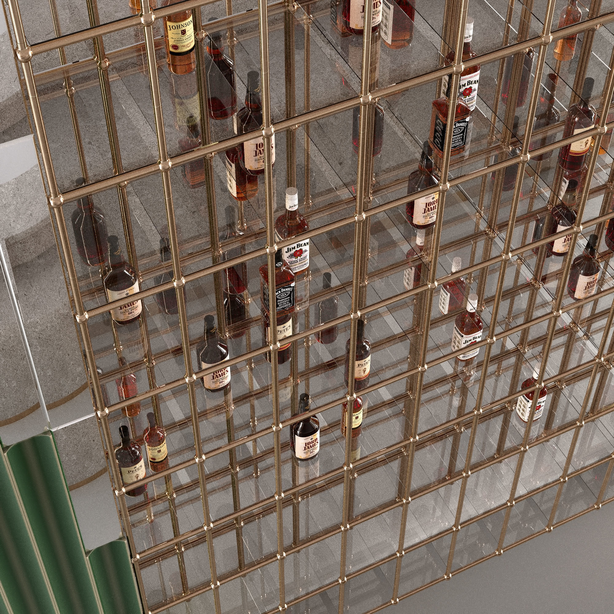 Bar Counter with bottles 3D model_3
