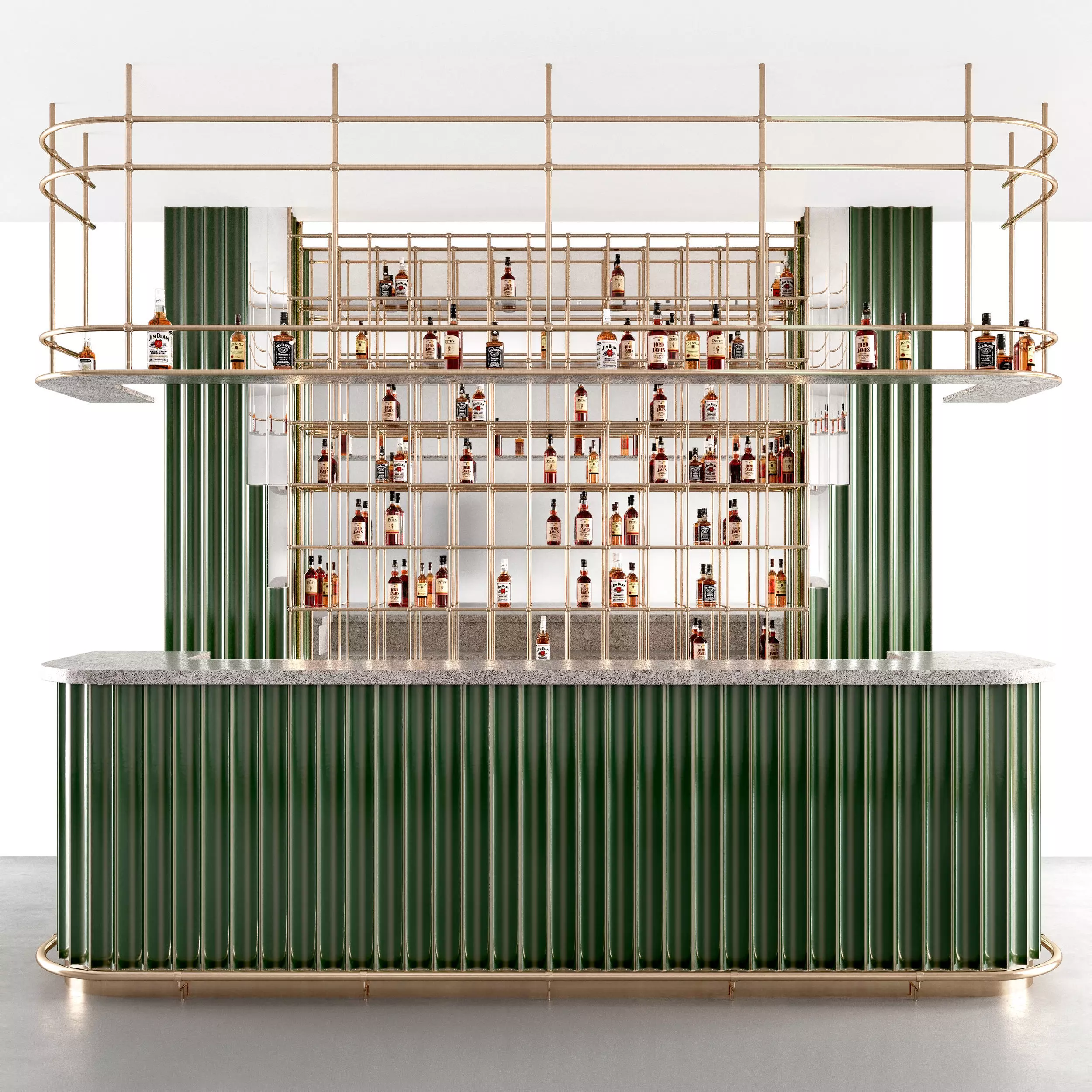 Bar Counter with bottles 3D model_0