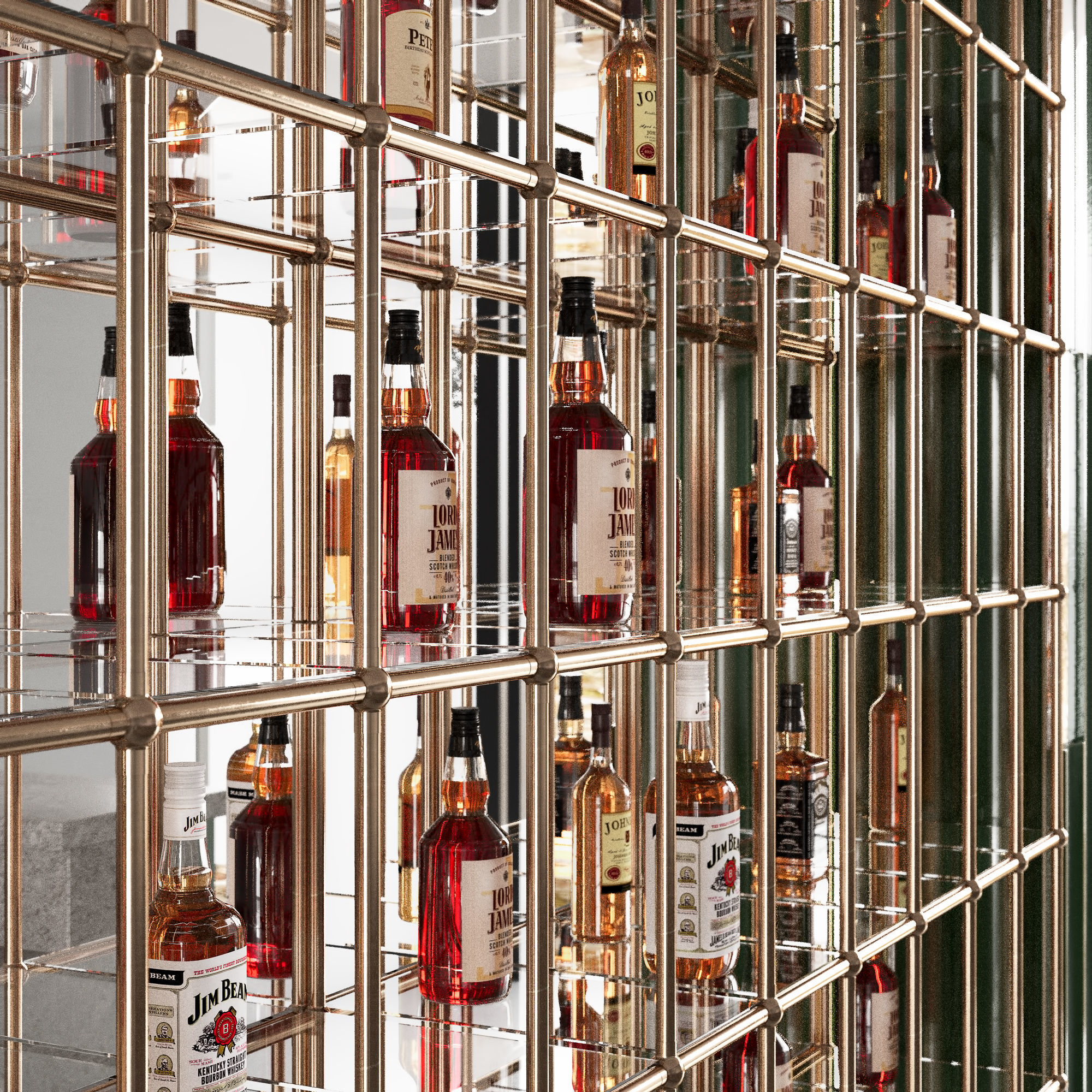 Bar Counter with bottles 3D model_1