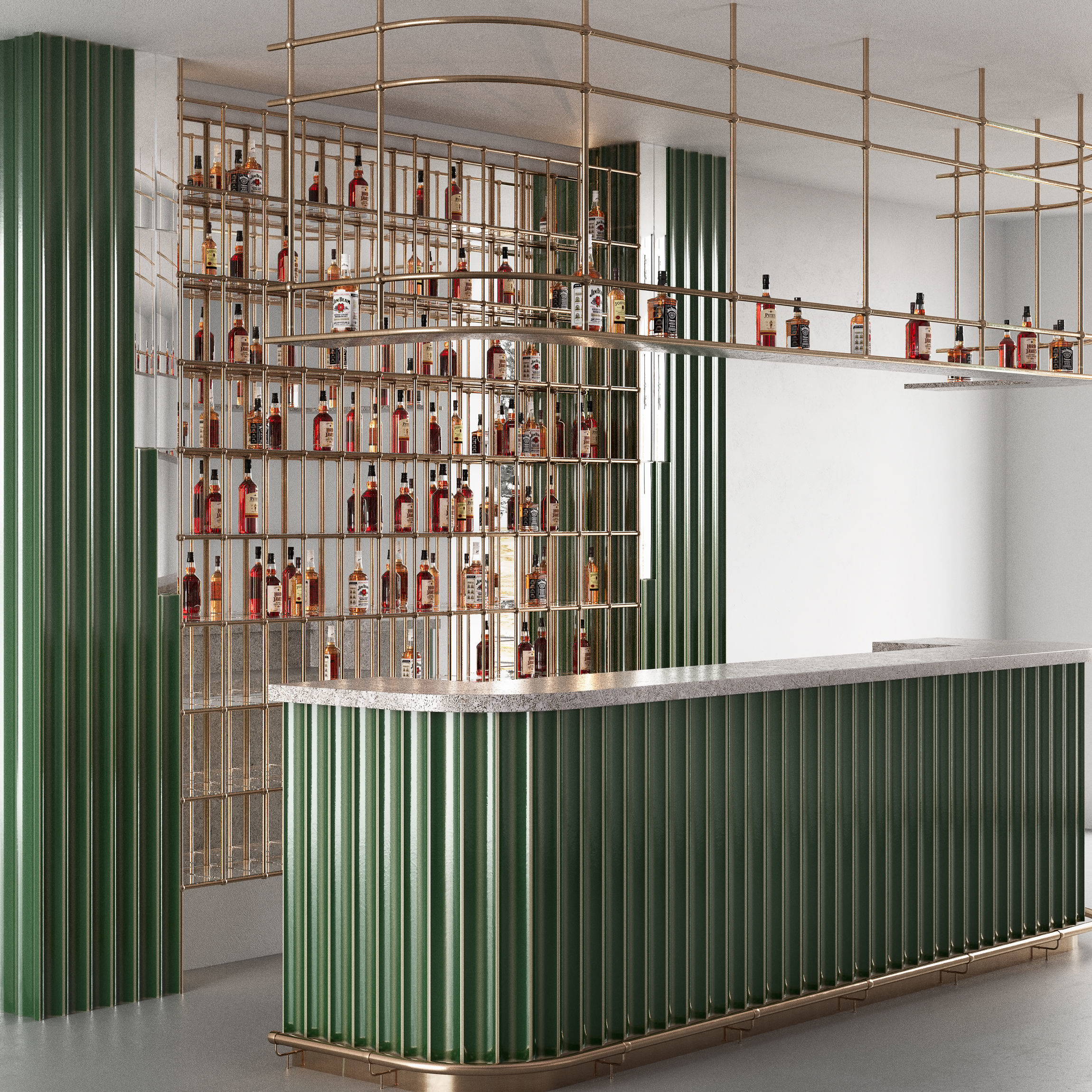 Bar Counter with bottles 3D model_4