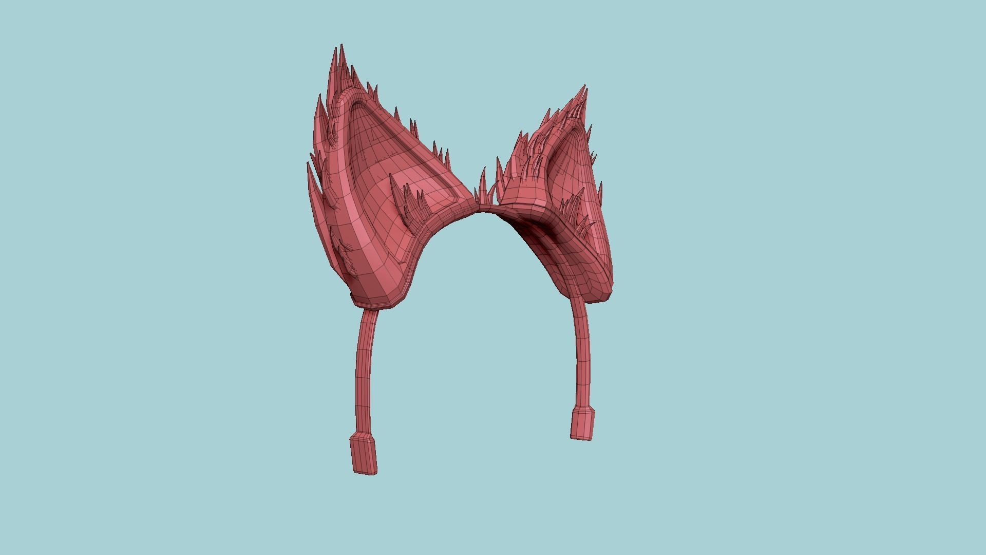 Furry Ears Tiara A10 Red - Headband Character Design Low-poly 3D model_16