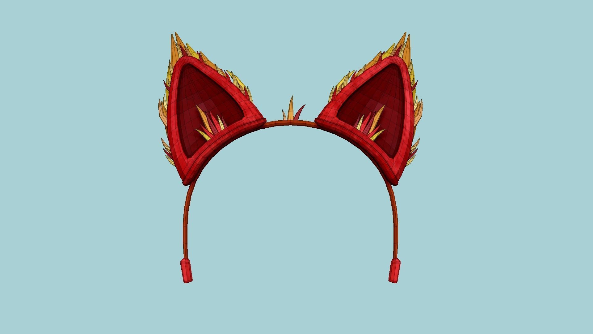 Furry Ears Tiara A10 Red - Headband Character Design Low-poly 3D model_5
