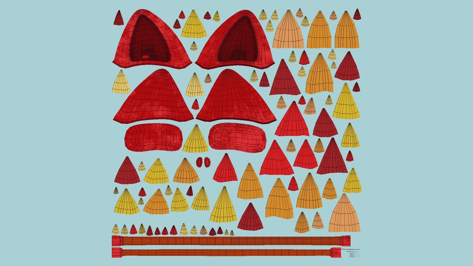 Furry Ears Tiara A10 Red - Headband Character Design Low-poly 3D model_4