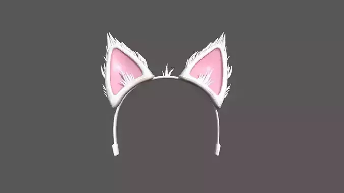 Furry Ears Tiara A06 White - Headband Character Design Low-poly 3D model